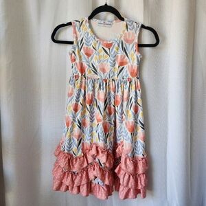 Adorable Sweetness Floral Sleeveless Kids Summer Dress with Ruffle Hem Size 6